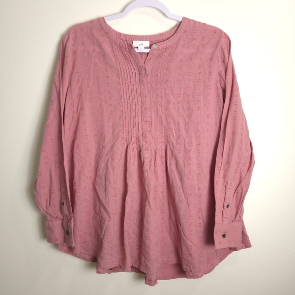 J.JILL‎ Swissdot Popover Roundneck Babydoll Mauve Pink Blouse Mp - Picture 1 of 8